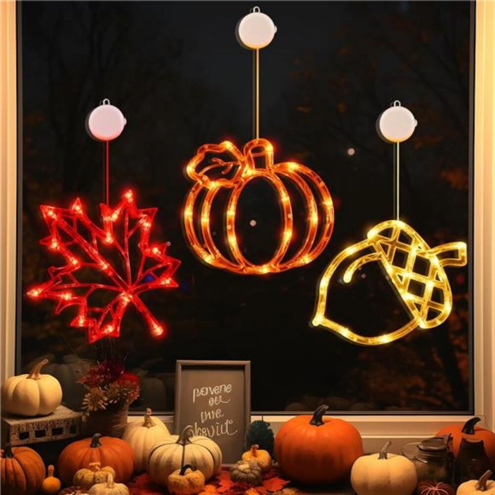 LOLStar Fall Decor Window Lights 2025 Thanksgiving Decorations Acorn Maple